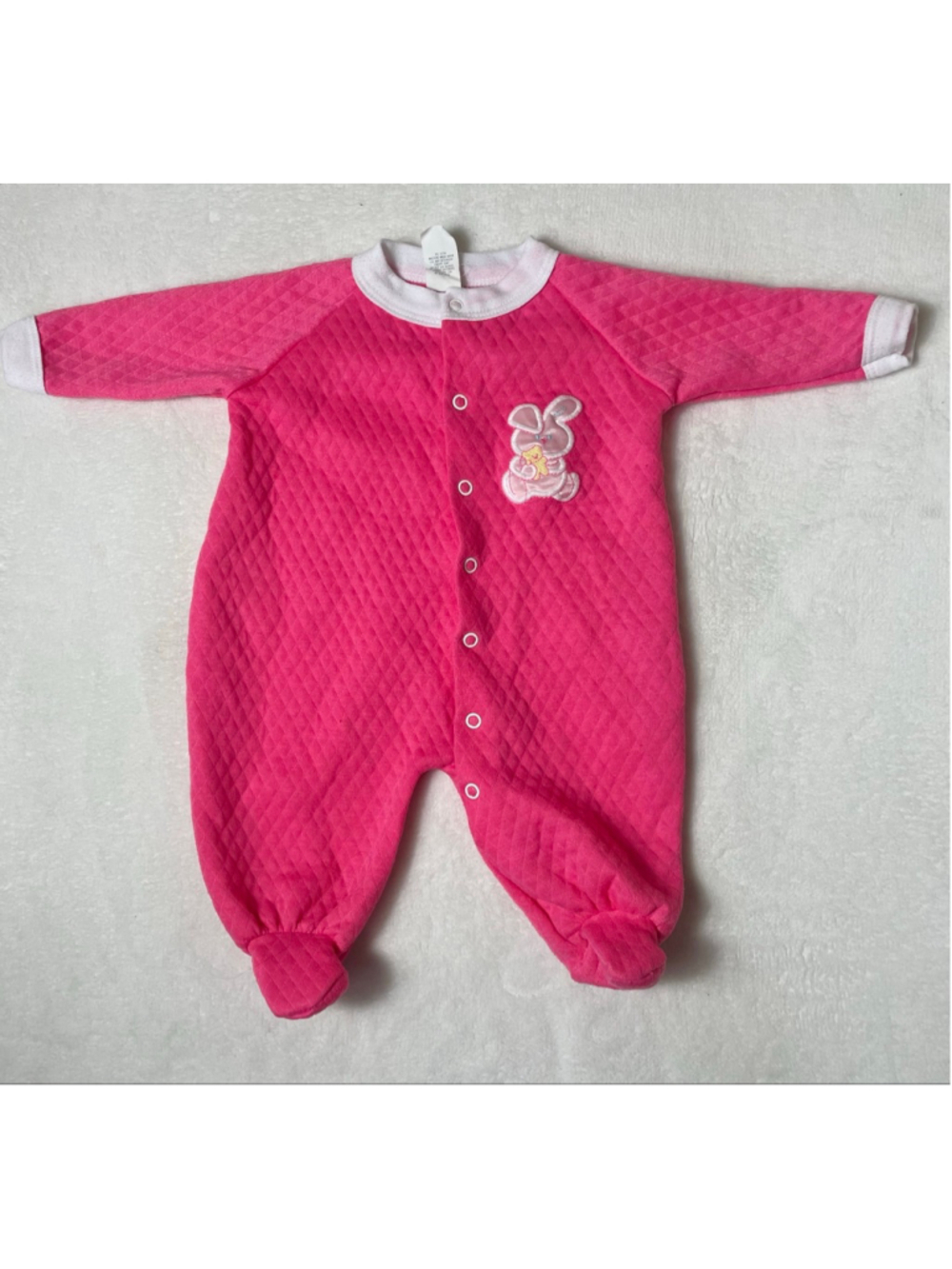 Vintage BabyGro Pink Quilted Grandmacore Bunny Footie sleeper Girls 3-6 Months